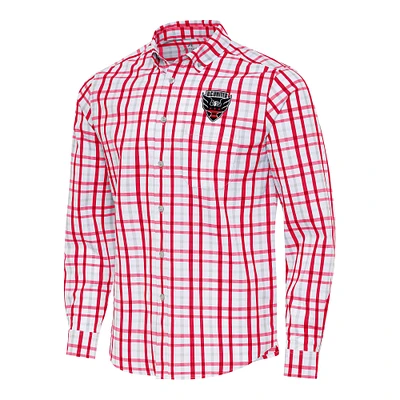 Men's Antigua Red/Gray D.C. United Tending 2 Tri-Blend Long Sleeve Button-Down Shirt