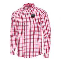 Men's Antigua Red/Gray D.C. United Tending 2 Tri-Blend Long Sleeve Button-Down Shirt