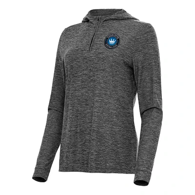 Women's Antigua Heather Charlotte FC Daybreak Quarter-Zip Hoodie