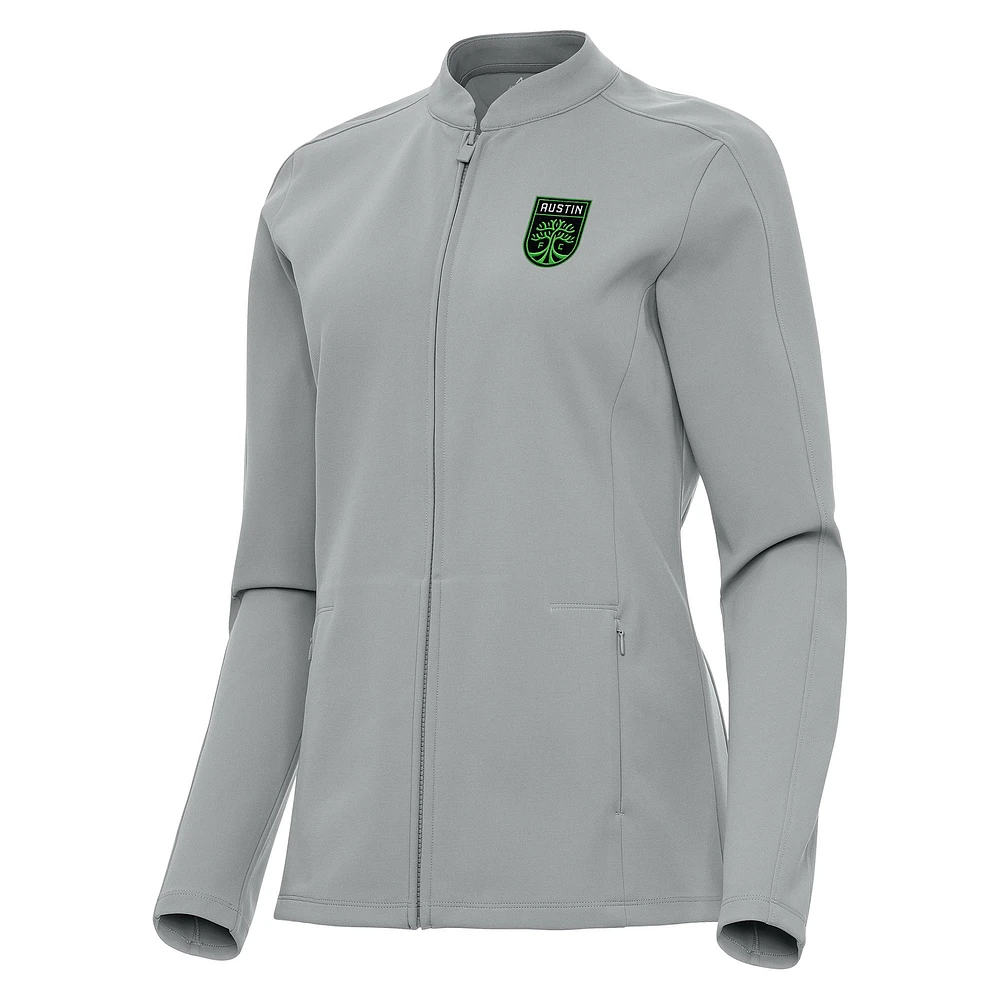 Women's Antigua Gray Austin FC Regard Full-Zip Jacket