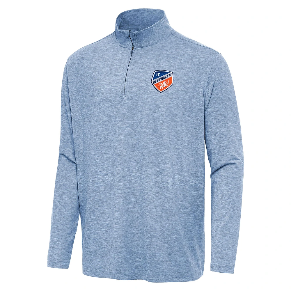 Men's Antigua Heather Blue FC Cincinnati Hunk Quarter-Zip Pullover Top