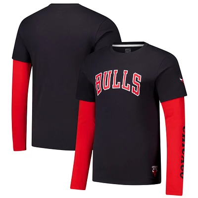 Unisex Stadium Essentials Black Chicago Bulls Spectator Twofer Long Sleeve  T-Shirt