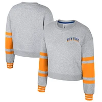 Women's Stadium Essentials Heather Gray New York Knicks 2024/25 City Edition Scrimmage Cropped Pullover Sweatshirt