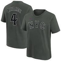 Youth Nike Francisco Alvarez Charcoal New York Mets Fuse City Connect Name & Number T-Shirt