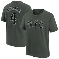 Youth Nike Francisco Alvarez Charcoal New York Mets Fuse City Connect Name & Number T-Shirt