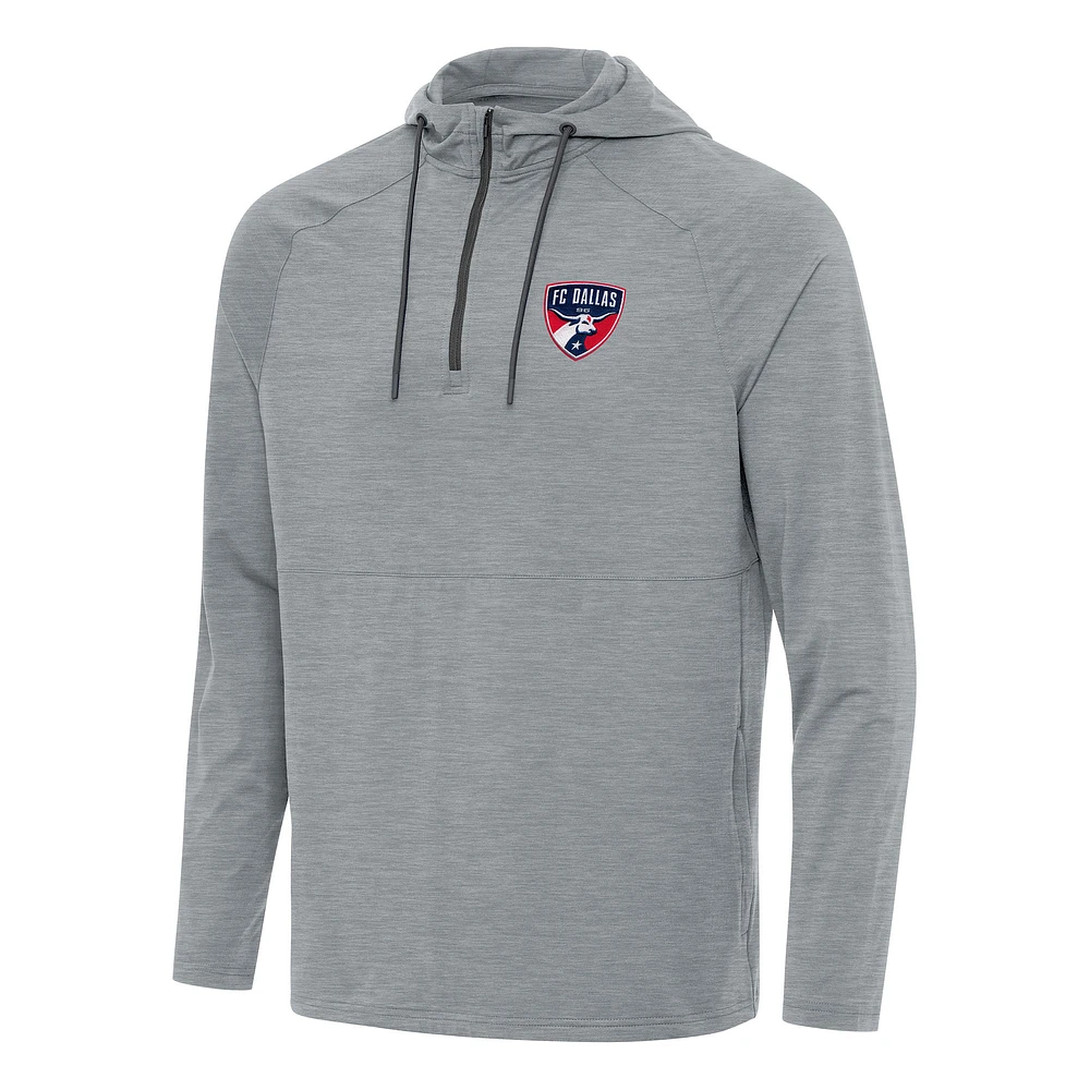 Men's Antigua Heather Gray FC Dallas Spikes Raglan Quarter-Zip Hoodie