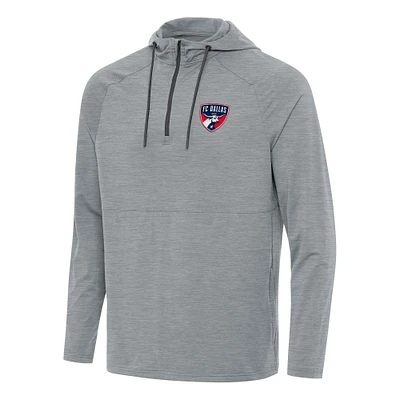 Men's Antigua Heather Gray FC Dallas Spikes Raglan Quarter-Zip Hoodie