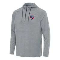 Men's Antigua Heather Gray FC Dallas Spikes Raglan Quarter-Zip Hoodie