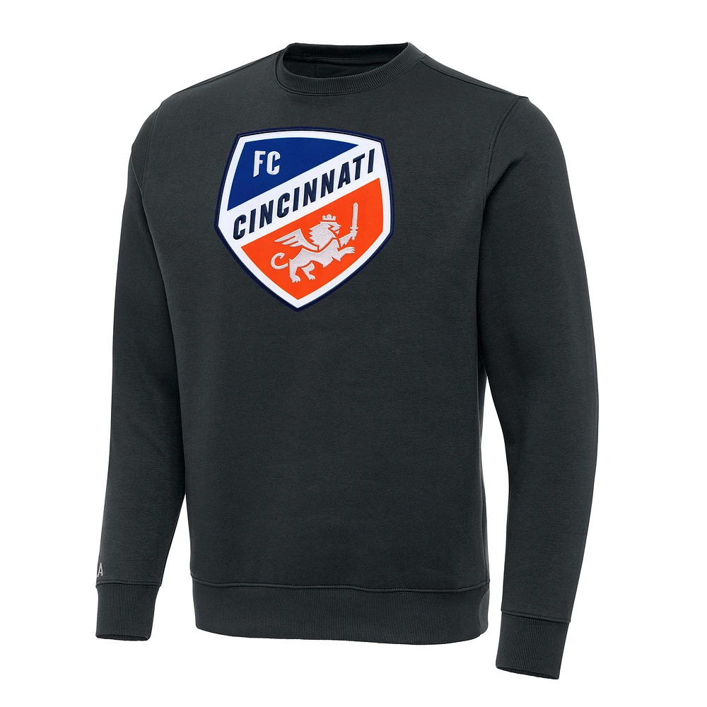 Men's Antigua Charcoal FC Cincinnati Team Crest Victory Pullover Sweatshirt