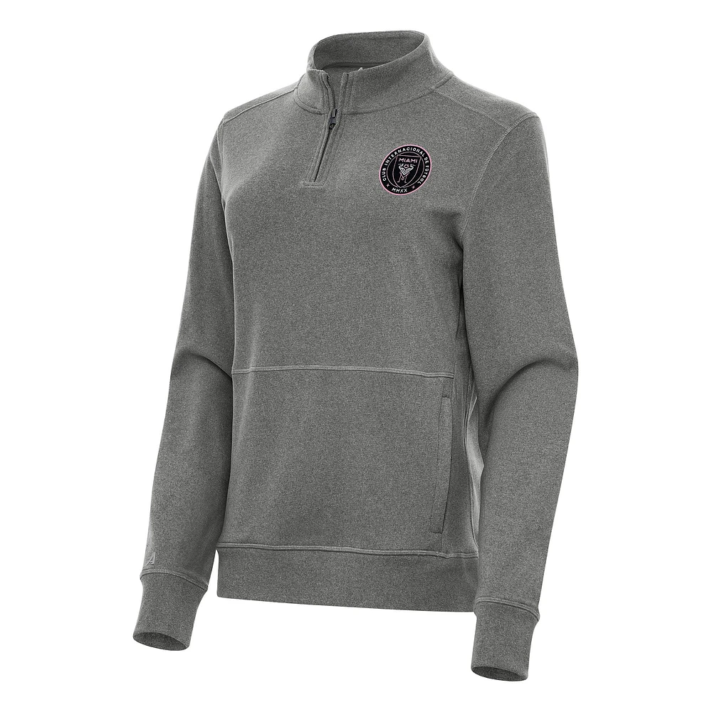 Women's Antigua Heather Black Inter Miami CF Crush Quarter-Zip Top