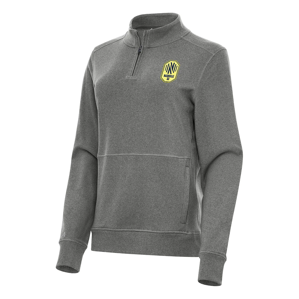 Women's Antigua Heather Black Nashville SC Crush Quarter-Zip Top