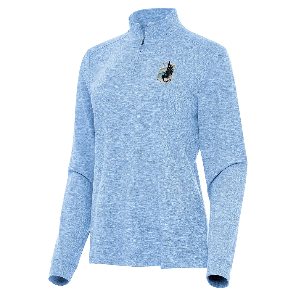 Women's Antigua Heather Powder Blue Minnesota United FC Mentor Quarter-Zip Jacket