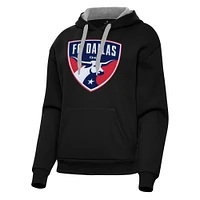 Women's Antigua Black FC Dallas Victory Pullover Hoodie