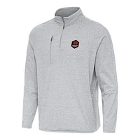Men's Antigua Heather Gray Houston Dynamo FC Certain Tri-Blend Quarter-Zip Jacket