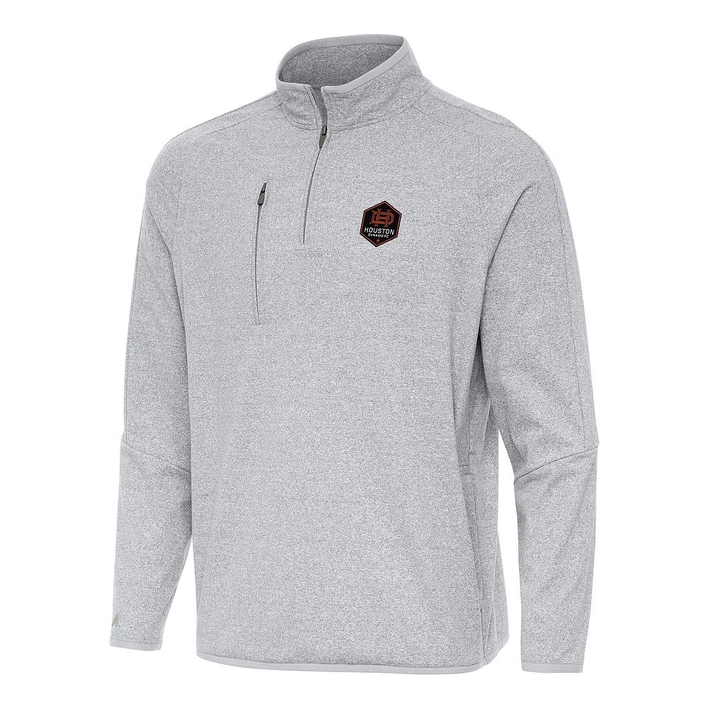 Men's Antigua Heather Gray Houston Dynamo FC Certain Tri-Blend Quarter-Zip Jacket