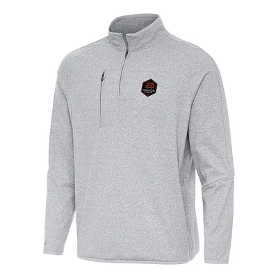 Men's Antigua Heather Gray Houston Dynamo FC Certain Tri-Blend Quarter-Zip Jacket