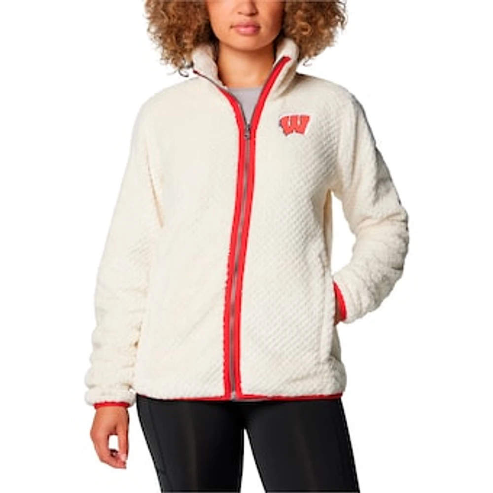 Women's Columbia  Cream Wisconsin Badgers Fireside II Sherpa Full-Zip Jacket