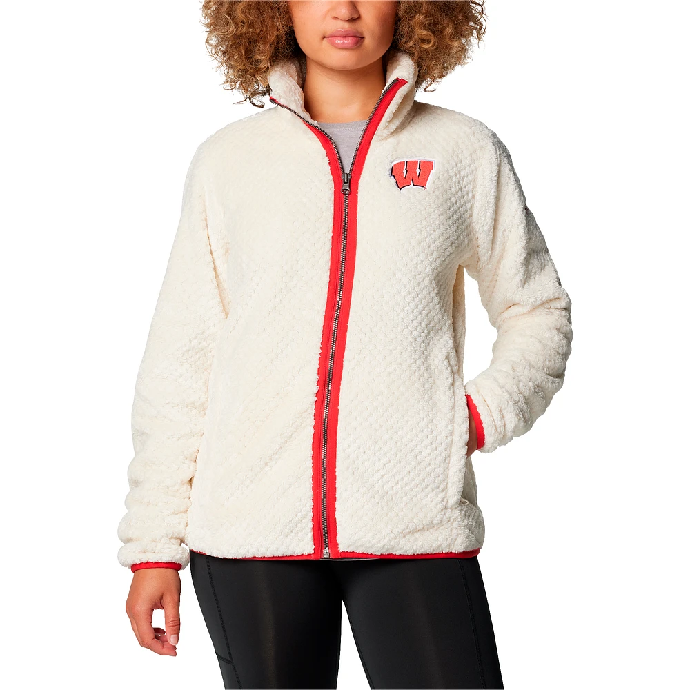 Women's Columbia  Cream Wisconsin Badgers Fireside II Sherpa Full-Zip Jacket