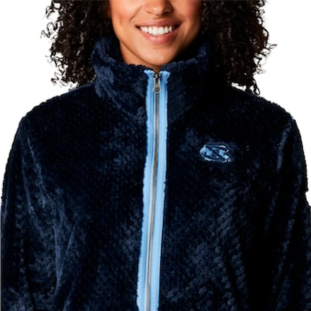 Women's Columbia  Navy North Carolina Tar Heels Fireside II Sherpa Full-Zip Jacket