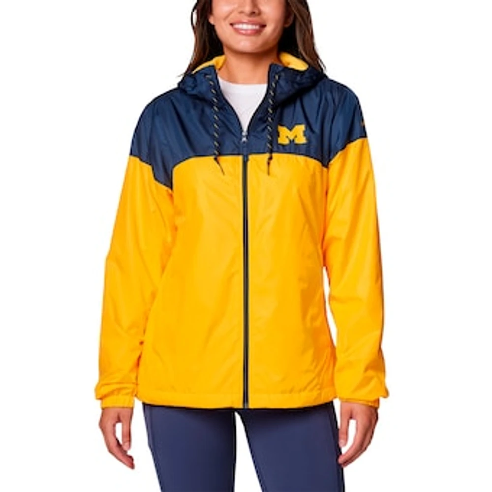 Women's Columbia Navy/Maize Michigan Wolverines Flash Forward Full-Zip Hoodie Windbreaker Jacket