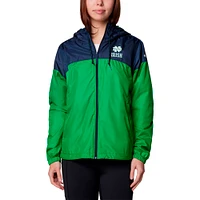 Women's Columbia Navy/Green Notre Dame Fighting Irish Flash Forward Full-Zip Hoodie Windbreaker Jacket