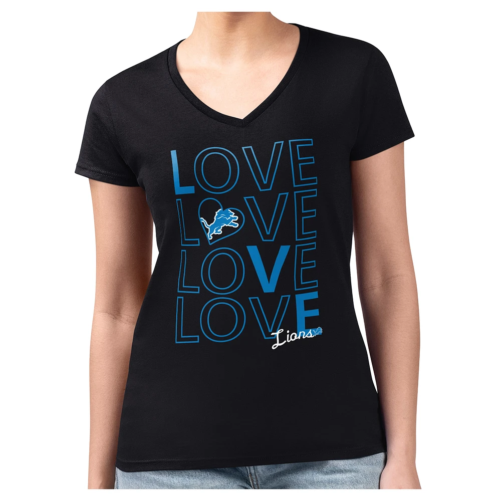 Women's G-III 4Her by Carl Banks Black Detroit Lions Large Love Team Fitted V-Neck T-Shirt