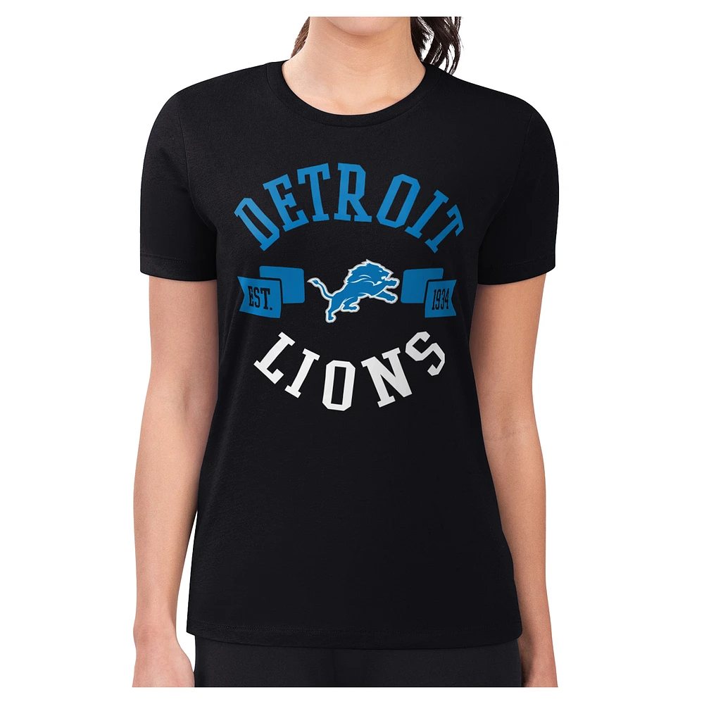 Women's G-III 4Her by Carl Banks Black Detroit Lions Round Team Fitted T-Shirt