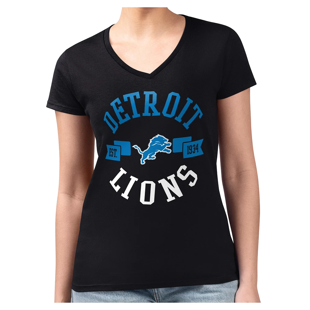 Women's G-III 4Her by Carl Banks Black Detroit Lions Round Team Fitted V-Neck T-Shirt