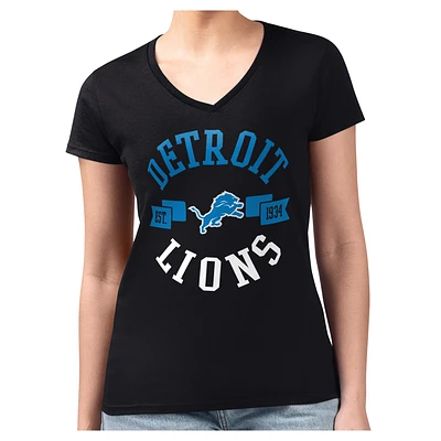 Women's G-III 4Her by Carl Banks  Black Detroit Lions Round Team Fitted V-Neck T-Shirt