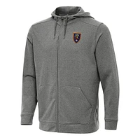 Men's Antigua Heather Real Salt Lake Effortless Full-Zip Hoodie