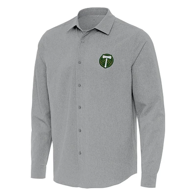 Men's Antigua Gray Portland Timbers Exposure Woven Long Sleeve Button-Up Shirt