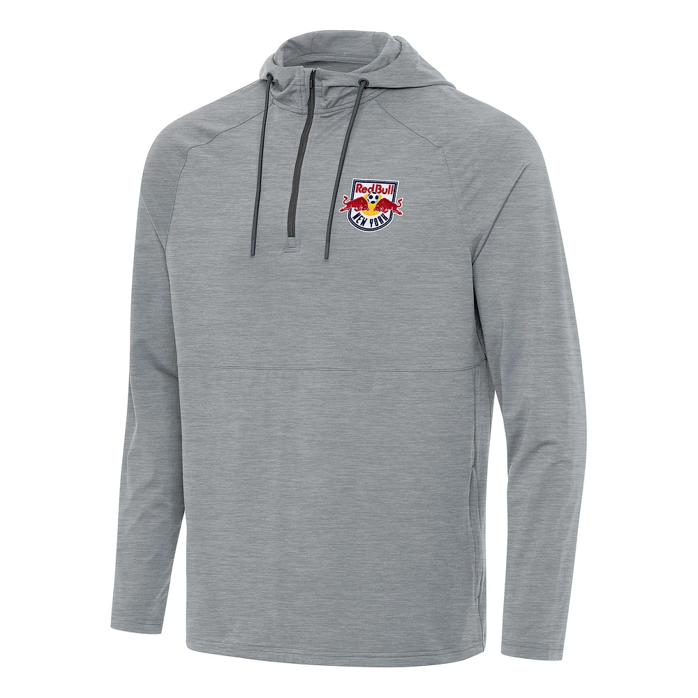 Men's Antigua Heather Gray New York Red Bulls Spikes Raglan Quarter-Zip Hoodie