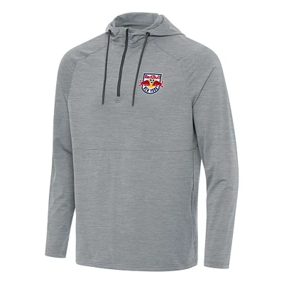 Men's Antigua Heather Gray New York Red Bulls Spikes Raglan Quarter-Zip Hoodie