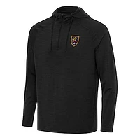 Men's Antigua Heather Black Real Salt Lake Spikes Raglan Quarter-Zip Hoodie