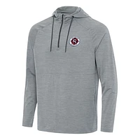 Men's Antigua Heather Gray New England Revolution Spikes Raglan Quarter-Zip Hoodie