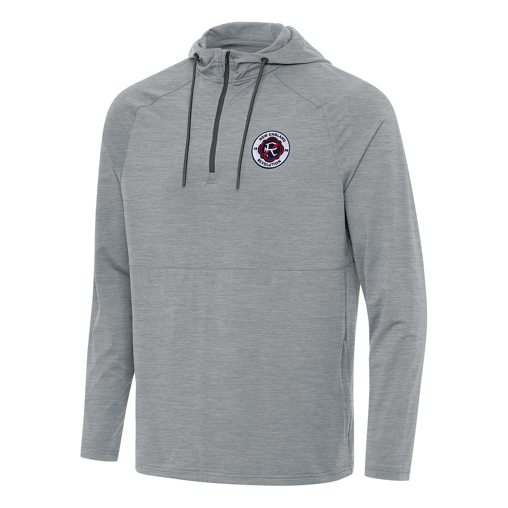 Men's Antigua Heather Gray New England Revolution Spikes Raglan Quarter-Zip Hoodie