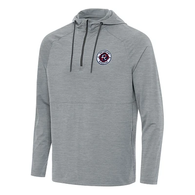 Men's Antigua Heather Gray New England Revolution Spikes Raglan Quarter-Zip Hoodie
