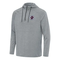 Men's Antigua Heather Gray New England Revolution Spikes Raglan Quarter-Zip Hoodie