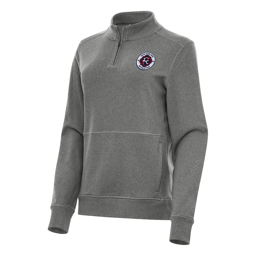 Women's Antigua Heather Black New England Revolution Crush Quarter-Zip Top