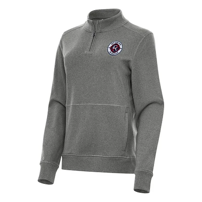 Women's Antigua Heather Black New England Revolution Crush Quarter-Zip Top