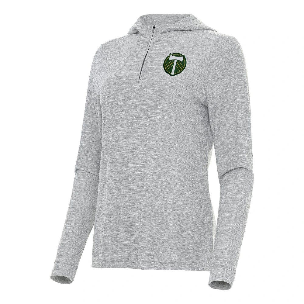 Women's Antigua Heather Gray Portland Timbers Daybreak Quarter-Zip Hoodie