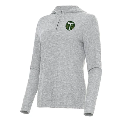 Women's Antigua Heather Gray Portland Timbers Daybreak Quarter-Zip Hoodie