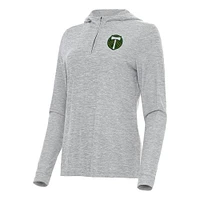 Women's Antigua Heather Gray Portland Timbers Daybreak Quarter-Zip Hoodie