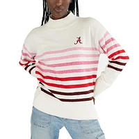 Women's Lusso  White Alabama Crimson Tide Simone Striple Mock Neck Oversized Pullover Sweater