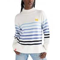 Women's Lusso  White Michigan Wolverines Simone Striple Mock Neck Oversized Pullover Sweater