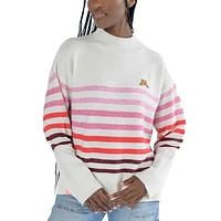 Women's Lusso  White Minnesota Golden Gophers Simone Striple Mock Neck Oversized Pullover Sweater