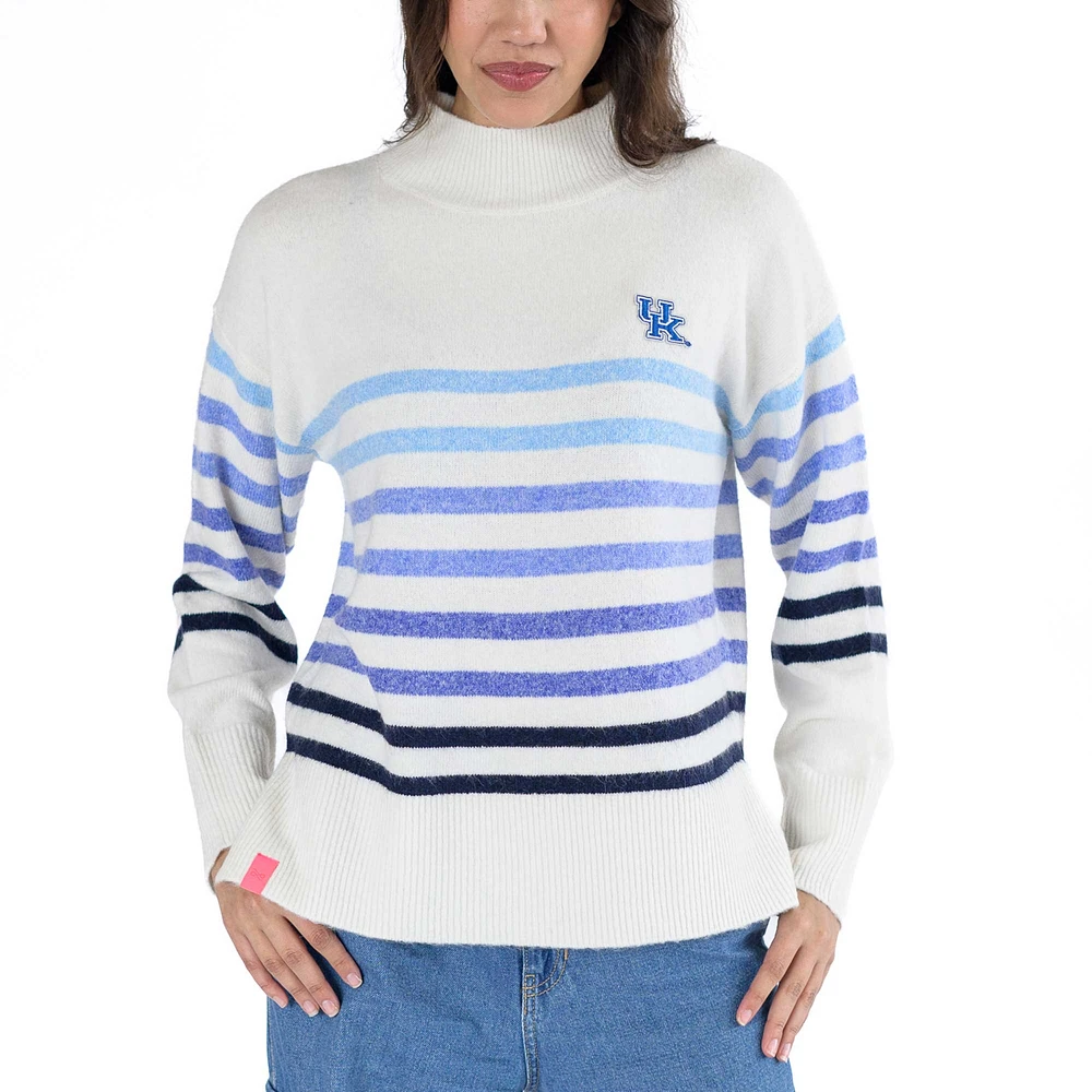 Women's Lusso  White Kentucky Wildcats Simone Striple Mock Neck Oversized Pullover Sweater