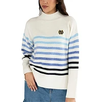 Women's Lusso  White Notre Dame Fighting Irish Simone Striple Mock Neck Oversized Pullover Sweater