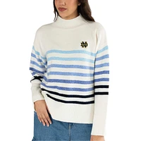 Women's Lusso  White Notre Dame Fighting Irish Simone Striple Mock Neck Oversized Pullover Sweater