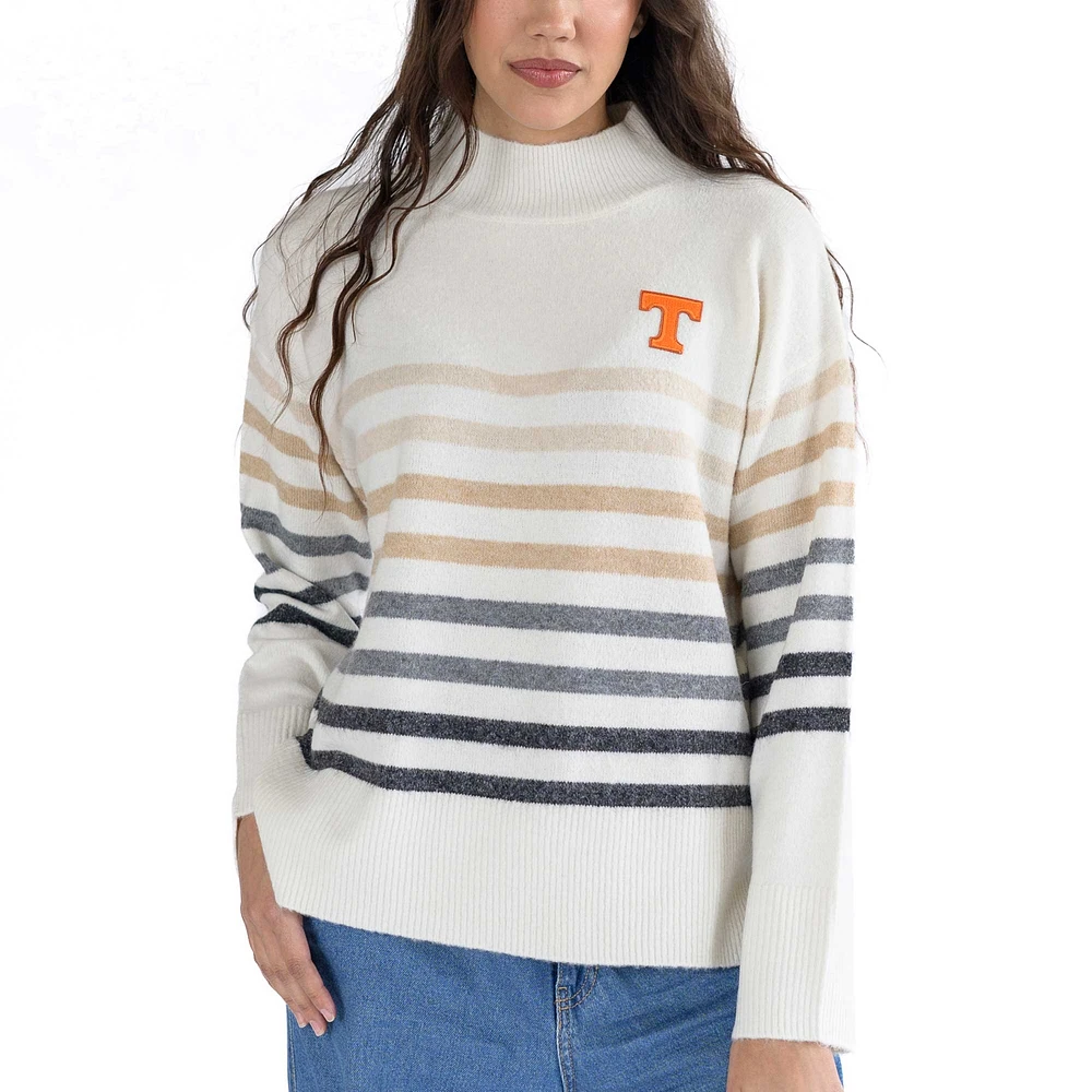 Women's Lusso  White Tennessee Volunteers Simone Striple Mock Neck Oversized Pullover Sweater